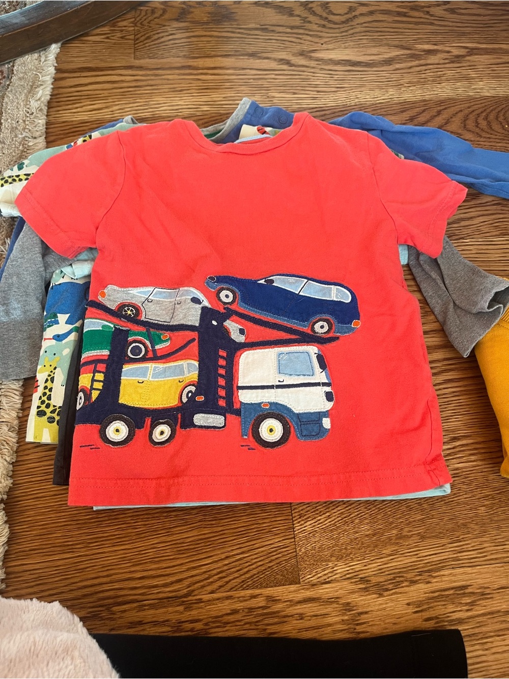 Mini Boden Red Tee with Car Carrier Appliqué 2-3Y